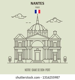 Notre-Dame de Bon-Port in Nantes, France. Landmark icon in linear style