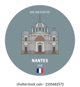 Notre-Dame de Bon-Port in Nantes, France. Architectural symbols of European cities. Colorful vector 