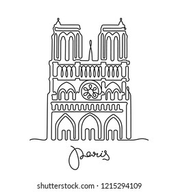 Notre-Dame de Paris cathedral. Continuous line vector illustration