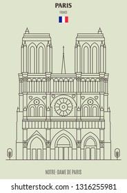 Notre-Dame de Paris, France. Landmark icon in linear style