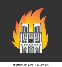 Notre-Dame de Paris on fire. French Cathedral.