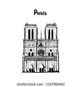 Notre-Dame de Paris. Travel hand drawing vector postcard