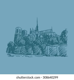 Notre-Dame de Paris. Vector quick sketch