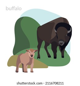 Notrh American wild animals adult and child vector illustration