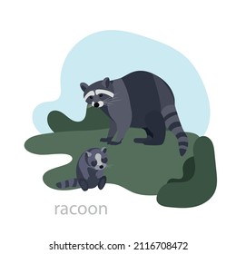 Notrh American wild animals adult and child vector illustration