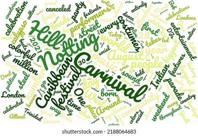 
Notting Hill Carnival Day 28 August Word Cloud In Vector Art Creative Colourful White Back Ground