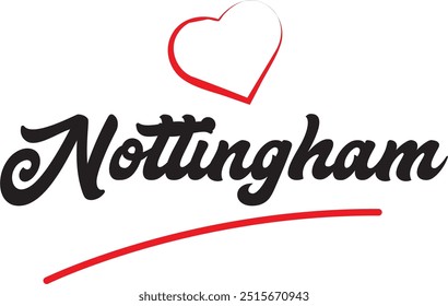 Nottingham city text design with red heart typographic icon design suitable for touristic promotion