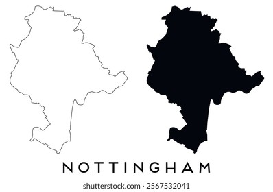 Nottingham map outline and black silhouette vector