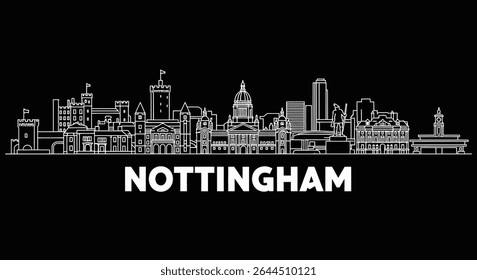 Nottingham skyline with vector, UK, and cityscape.