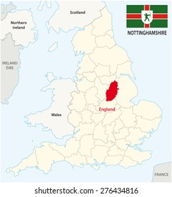 Nottinghamshire County Map With Flag