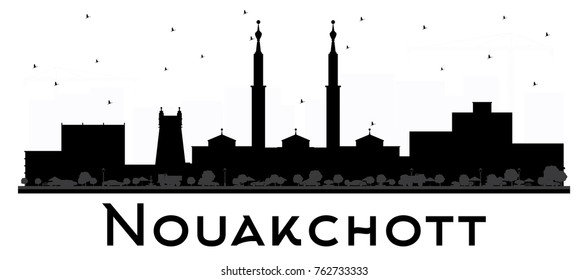 Nouakchott Mauritania Skyline Black and White Silhouette. Vector Illustration. Simple Flat Concept for Tourism Presentation, Placard or Web Site. Business Travel Concept. Cityscape with Landmarks.