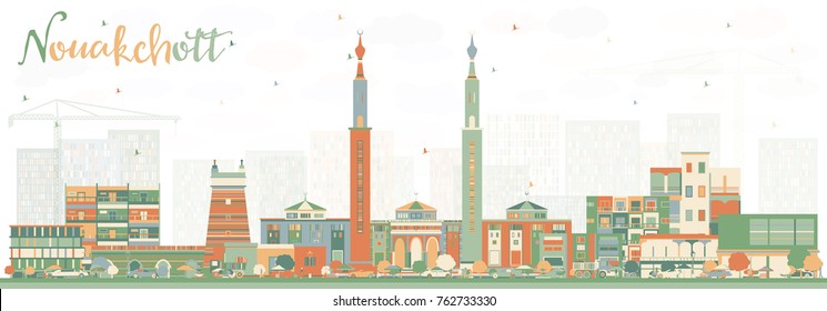 Nouakchott Mauritania Skyline with Color Buildings. Vector Illustration. Business Travel and Tourism Concept with Modern Architecture.