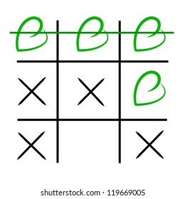 Noughts and crosses game, environmental concept-Green win