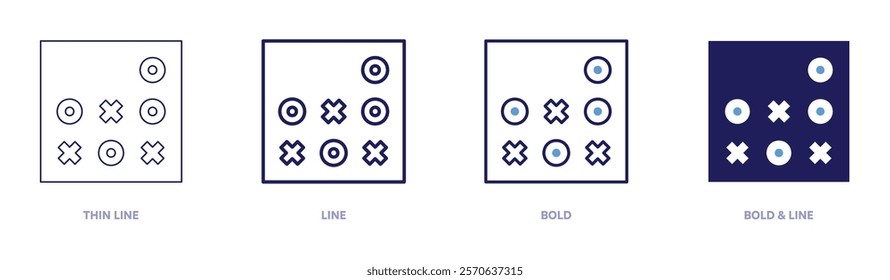 Noughts and crosses icon in 4 different styles. Thin Line, Line, Bold, and Bold Line. Duotone style. Editable stroke.