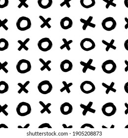 Nähte und Kreuze nahtloses Muster. Tic tac toe schwarz-weißer Grunge Hintergrund Design-Textur. Vektorgrafik für Tapeten, Grußkarten, Umschlagpapier, Textilien, Deckel