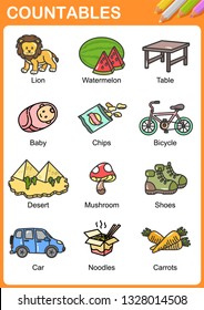 Nouns the can be  countable - Worksheet for education.