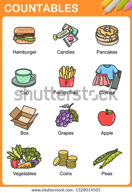 Nouns Can Be Countable Worksheet Education Stock Vector Royalty Free 1328014505