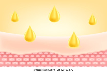 A nourishing oil or serum absorbs into the skin to deeply hydrate and support overall skin health. Vector illustration for nourishing oils, facial moistureizer treatment, skincare products. 