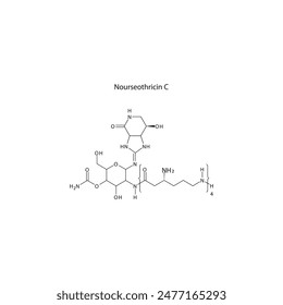 Nourseothricin C flat skeletal molecular structure Aminoglycoside antibiotic drug used in bacterial infection treatment. Vector illustration scientific diagram.