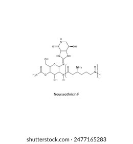 Nourseothricin F flat skeletal molecular structure Aminoglycoside antibiotic drug used in bacterial infection treatment. Vector illustration scientific diagram.