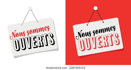 Nous sommes ouverts, we are open in French on door sign