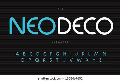 Nouveau Deco Alphabet. Neo Deco Elegance Font, Type For Modern Futuristic Logo, Headline, Monogram, Creative Lettering And Typography. Minimal Style Sans Rounded Letters, Vector Typographic Design