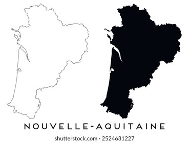 Contorno do mapa de Nouvelle Aquitaine e vetor de silhueta preta