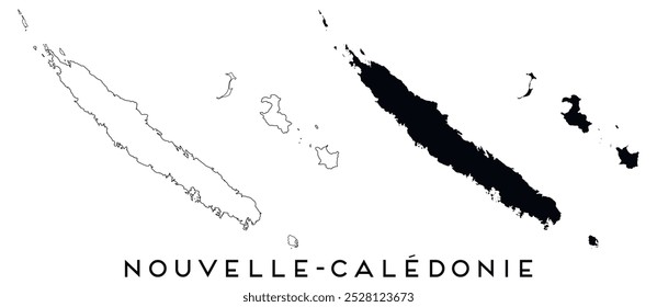 Contorno do mapa de Nouvelle Caledonie e vetor de silhueta preta