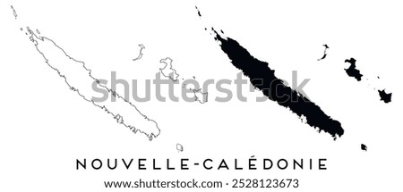 Nouvelle Caledonie map outline and black silhouette vector