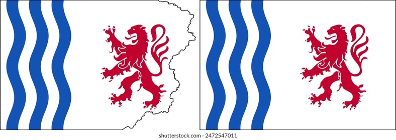 Nouvelle-Aquitaine flags vector. Standard flag and with torn edges