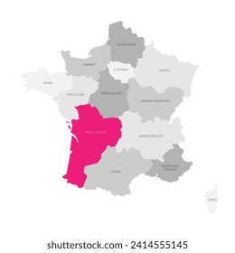 Nouvelle-Aquitaine - map of administrative division, region, pink highlighted in map of France