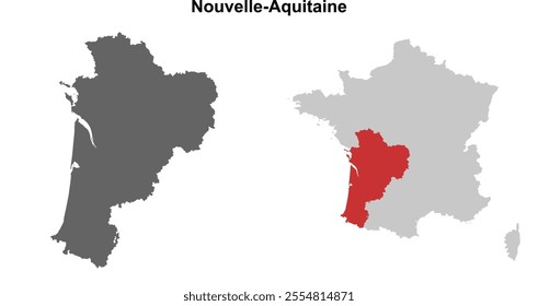 Nouvelle-Aquitaine region blank outline map set