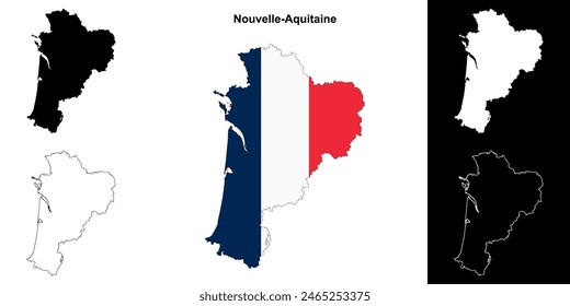 Nouvelle-Aquitaine region outline map set