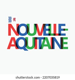 Nouvelle-Aquitaine vector RGB overlapping letters typography with flag. French region logotype decoration.