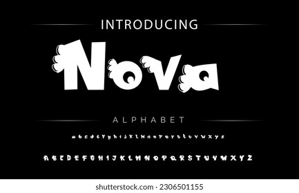 Nova Funky colorful cartoon font type. Vector alphabet