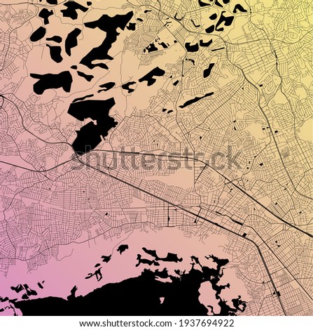 Nova Iguacu, state of Rio de Janeiro, Brazil - Urban vector city map with parks, rail and roads, highways, minimalist town plan design poster, city center, downtown, transit network, street blueprint