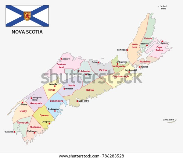 Nova Scotia Administrative Political Vector Map Stock Vector (Royalty