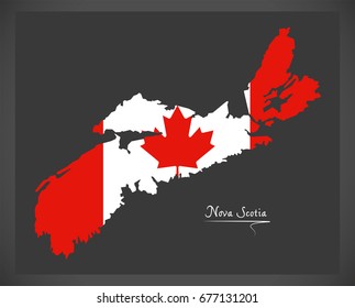 Nova Scotia Canada map with Canadian national flag illustration