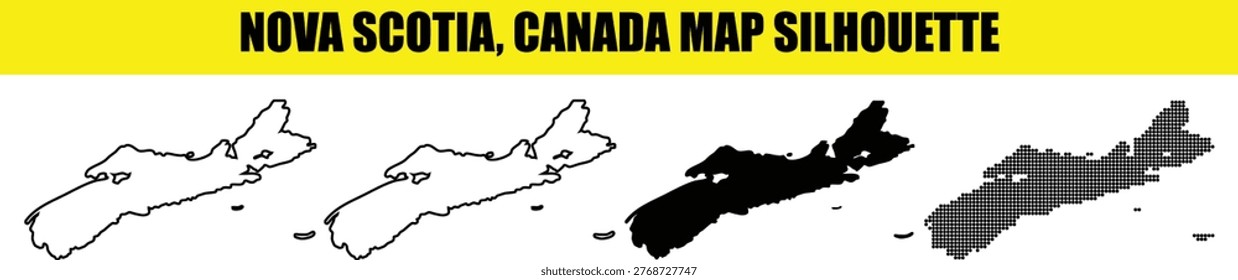 Nova scotia canada map silhouette white outline black fill dotted illustration.