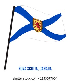 Nova Scotia Flag Waving Vector Illustration on White Background. Provinces Flag of Canada. Correct Size, Proportion and Colors.