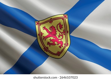 Nova Scotia flag waving in the wind, realistic detailed silk texture. State of Canada