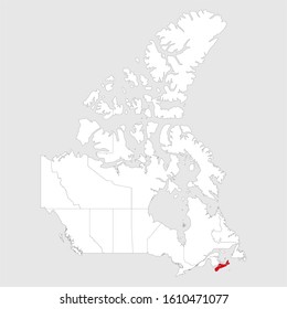 Nova scotia highlighted on canada map. Gray background. Canadian political map.