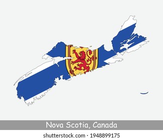 Nova Scotia Map Flag. Map of NS, Canada with flag isolated on white background. Canadian Province. Vector illustration.