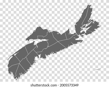 Nova Scotia map on transparent background. Province of Nova Scotia map with  municipalities in gray for your web site design, logo, app, UI. Canada. EPS10.