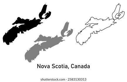 nova scotia province, Canada map illustration isolated on background. map in black, gray, and outlines	