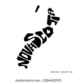 Nova Scotia state map typography art. Nova Scotia map lettering.