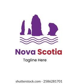 Nova Scotia vector illustration logo, a coastal tourist spot of CANADA, Famous for it's extensive coastline and tourist spot. Dummy text on white background.