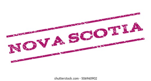 Nova Scotia watermark stamp. Text tag between parallel lines with grunge design style. Rubber seal stamp with dirty texture. Vector purple color ink imprint on a white background.