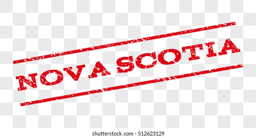 Nova Scotia watermark stamp. Text caption between parallel lines with grunge design style. Rubber seal stamp with dust texture. Vector red color ink imprint on a chess transparent background.