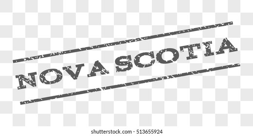 Nova Scotia watermark stamp. Text tag between parallel lines with grunge design style. Rubber seal stamp with dust texture. Vector grey color ink imprint on a chess transparent background.